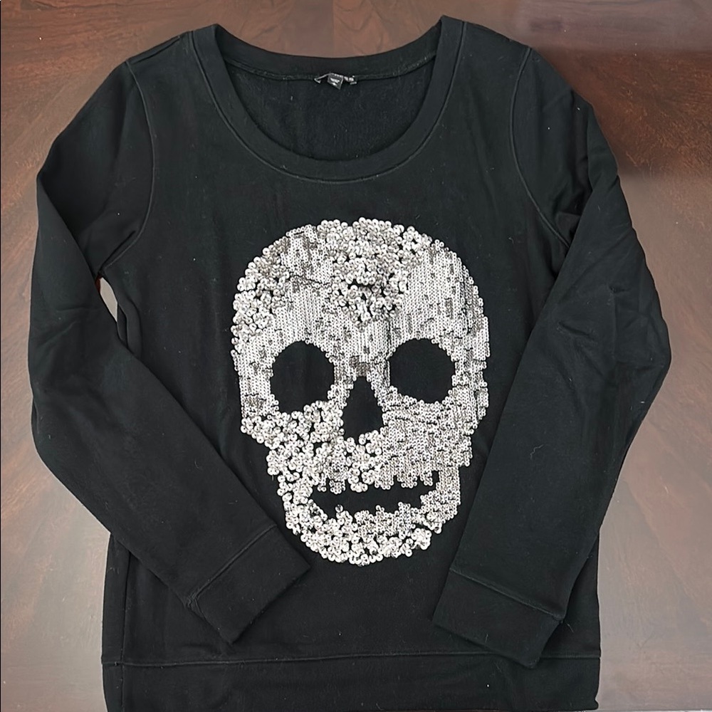 Black Sequin Skull Sweater